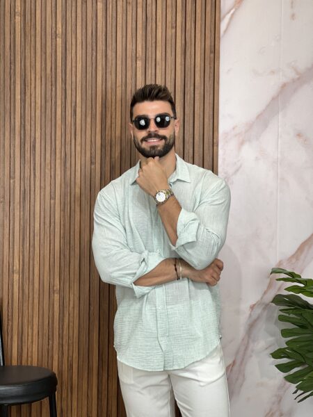 Linen Casual Solid Color Plain Front Button Long Sleeve Collar Shirt MENC200