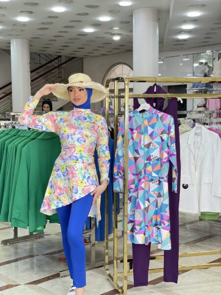 Women’s Summer Beach Print Patchwork Burkini WB-903