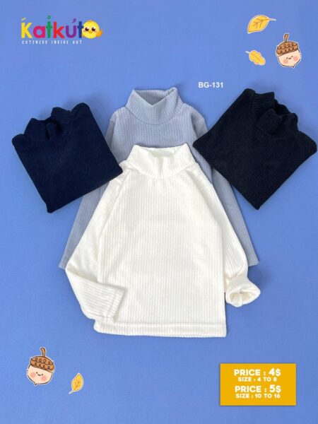 Solid Color Turtleneck Ribbed Fabric Long Sleeve T-Shirt BG-131