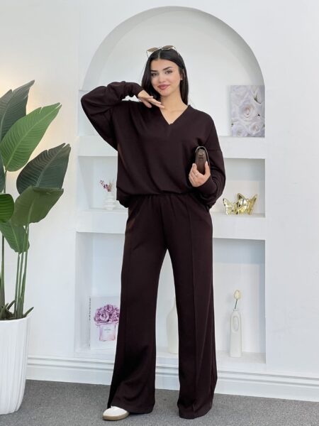 Long Sleeve Top And Long  Pants Casual Kintted Sweater Set WOS664