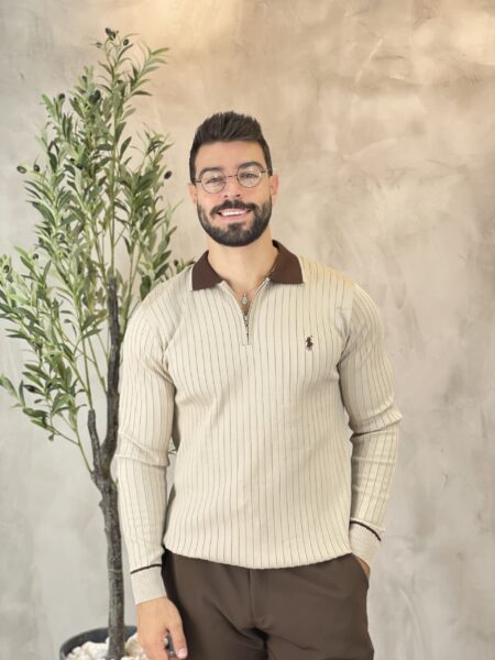 Half Zip Long Sleeve Polo Sweater MENT236