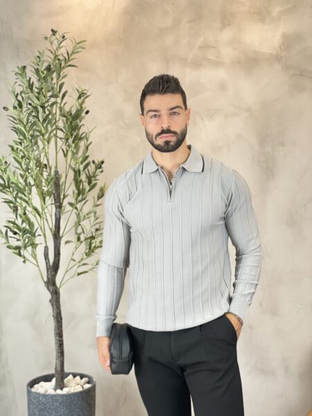 Men's Solid Color Half Zip Long Sleeve Polo Sweater MENT235