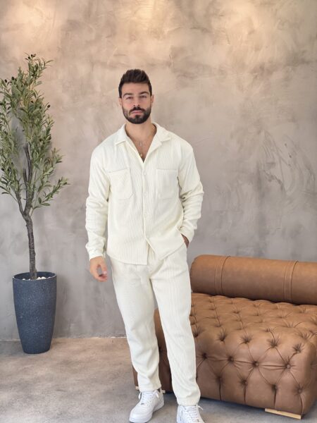 Casual Solid Color Long Sleeve Shirt And Pants Set MENS114