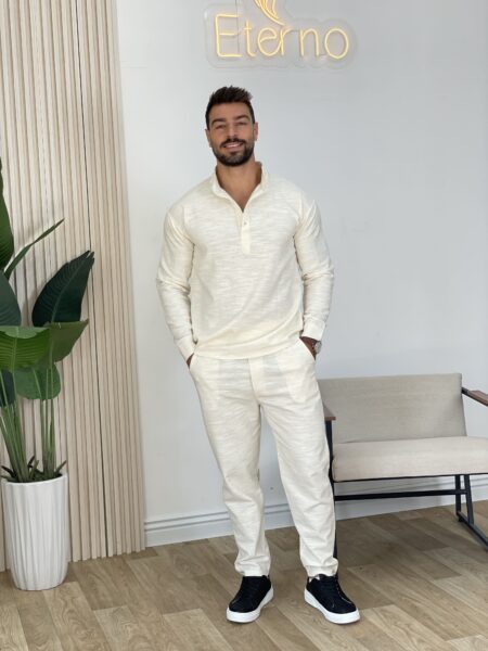 Men Linen Shirt And Pant Set Men-764