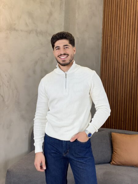 Solid Color Minimalist Long Sleeve Zip-Up Stand Collar Sweater MENT262