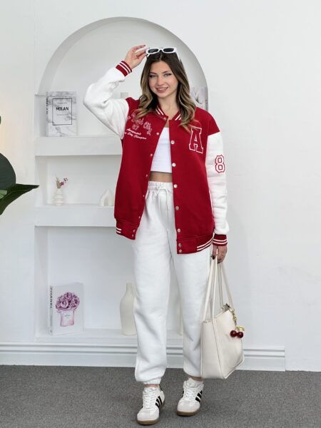 Letter Graphic Colorblock Striped Trim Varsity Jacket MENJ148