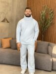 Men High Neck Top and Sweatpants Set Men-664