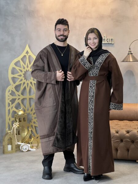 Long Sleeve Lace Trim Abaya Robe WOA228