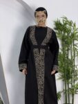 Long Sleeve Lace Trim Abaya Robe WOA228
