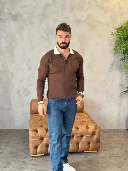 Contrast collar knit polo shirt MENT293