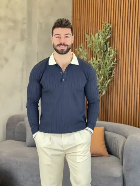 Contrast collar knit polo shirt MENT293