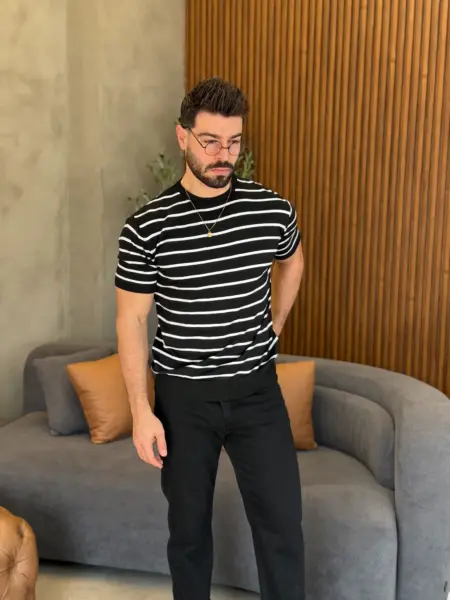 Monochrome stripe tee MENT287