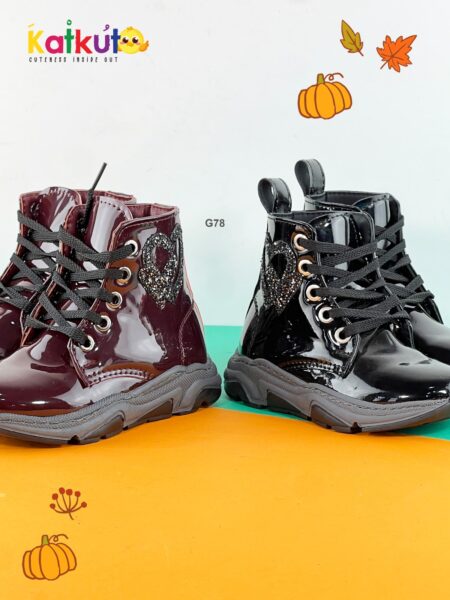 Sparkle heart patent boots G78