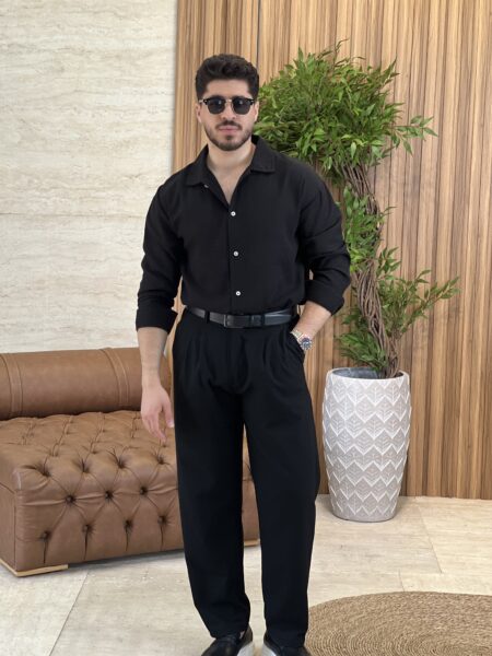Crinkle-textured casual long-sleeve shirt MENC337