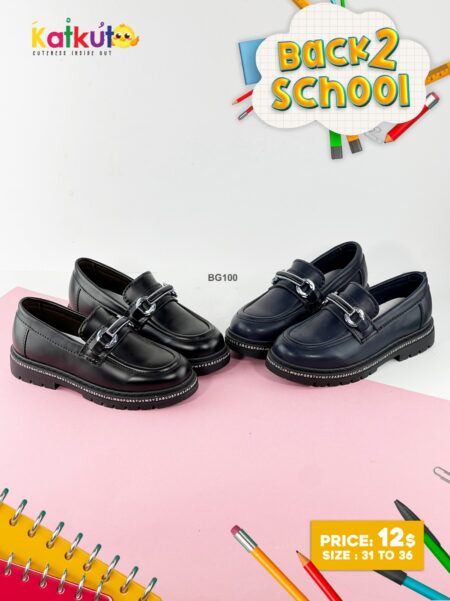 Metallic buckle school loafers BG100