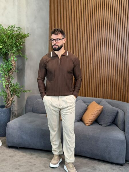 Eterno Ribbed Zip Polo Sweater MENT235